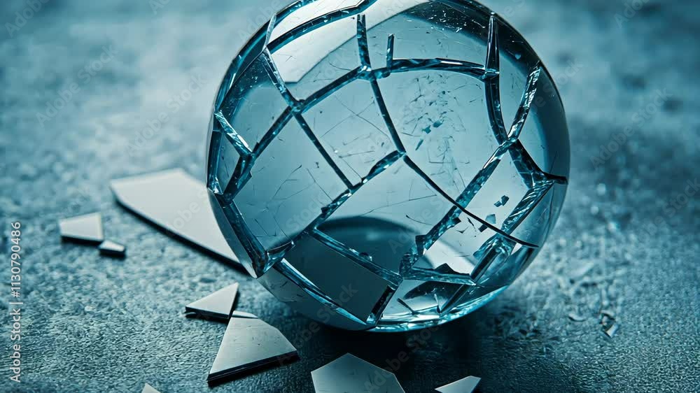 Aufkleber shattered glass abstract composition with intricate patterns and textures on a dark surface