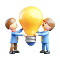 people Changing Light Bulbs  3d  cartoon style illustration 