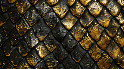 Gold and black dragon scale texture with intricate detailing
