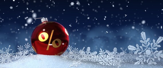 3D Illustration Rote Weihnachtskugel mit goldenem Prozentzeichen