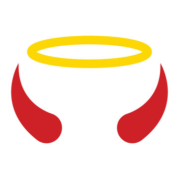 recommend clip art: Angel halo and devil horns vector icon. Holy nimbus and red horns, angel and demon symbols. Religious and mythical design elements. Flat clipart isolated on white background.