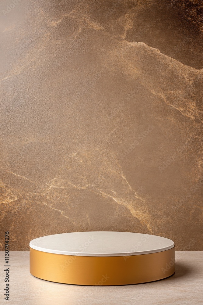 Poster empty luxurious round podium displaying products on marble background