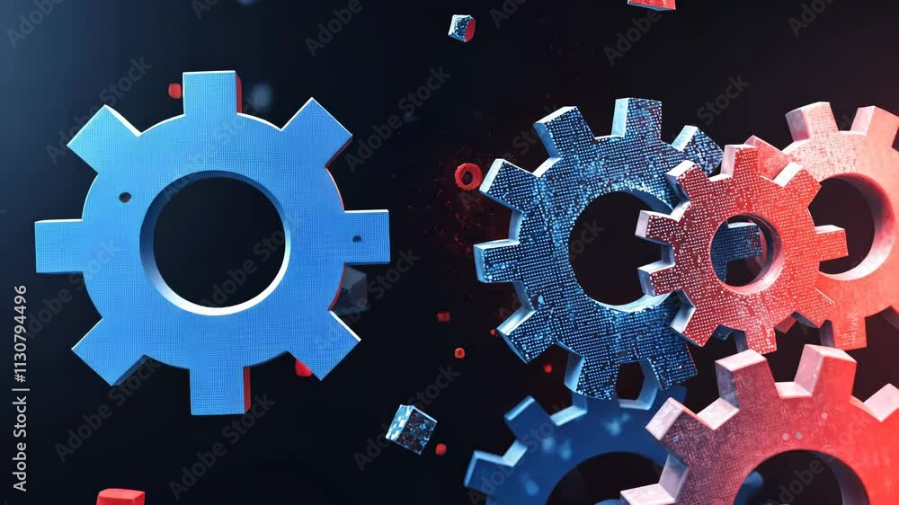 Poster abstract technology background with gears and colorful digital effect