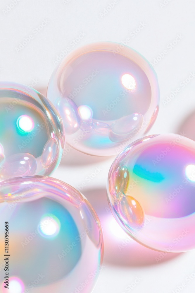 Aufkleber close-up of iridescent soap bubbles with vibrant holographic effect, creating a mesmerizing visual