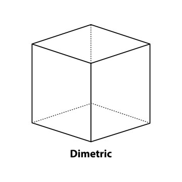 Dimetric shape. mathematics black line vector 2d geometric shape