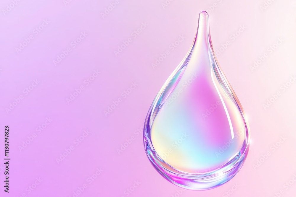 Poster iridescent fluid drop with pearlescent effect floating on a gradient background