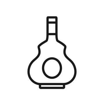 recommend clip art: Rounded cognac bottle branding icon symbol. Premium alcoholic drinks concept. Editable stroke. Line pictogram for web design, logo, mobile app. A variety of brandy. Isolated vector illustration
