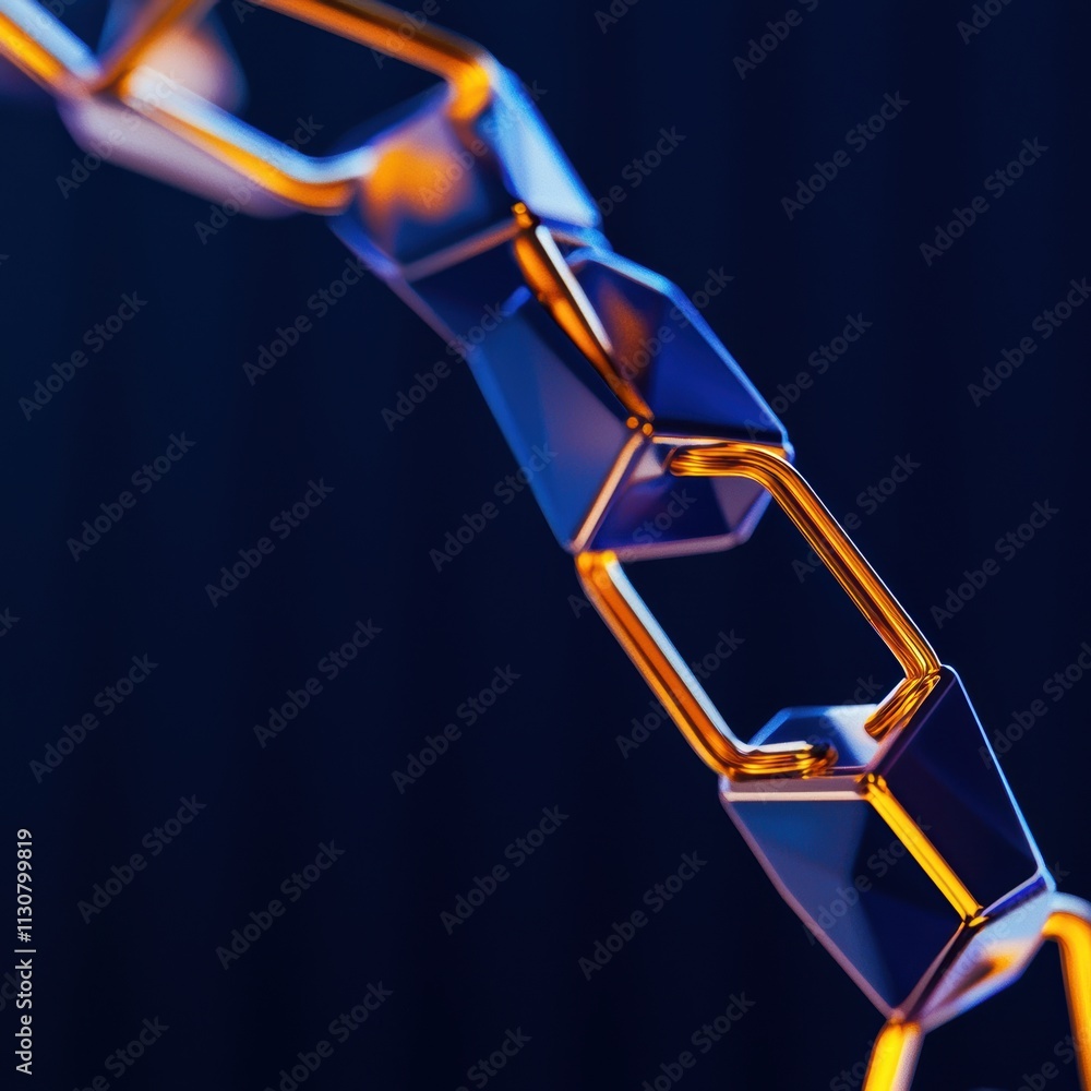 Poster a close-up view of a colorful, interconnected chain against a dark background, showcasing its unique