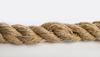 Twisted linen rope on white background. Jute rope.