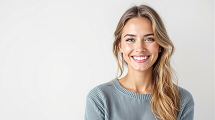 Fototapeta premium Happy Young Woman with Natural Beauty Against Clean Background
