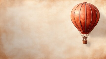 Obraz premium A vintage hot air balloon floats against a textured beige background, evoking a sense of adventure and nostalgia, This image is perfect for travel blogs, event promotions, or inspirational quotes,