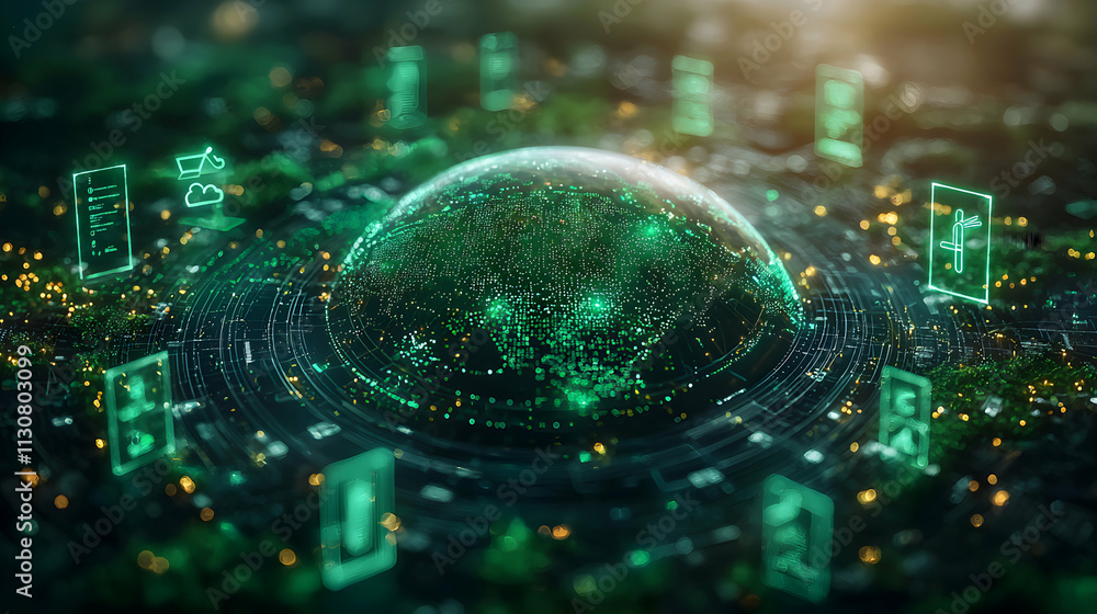 Aufkleber global network data visualization green technology
