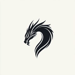 Naklejka premium Abstract dragon head logo, stylized silhouette of a dragon's head and neck, in a modern, graphic design.