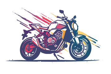 Obraz premium A line art of a motorbike, highlighted by vibrant, contrasting colors against a white background.