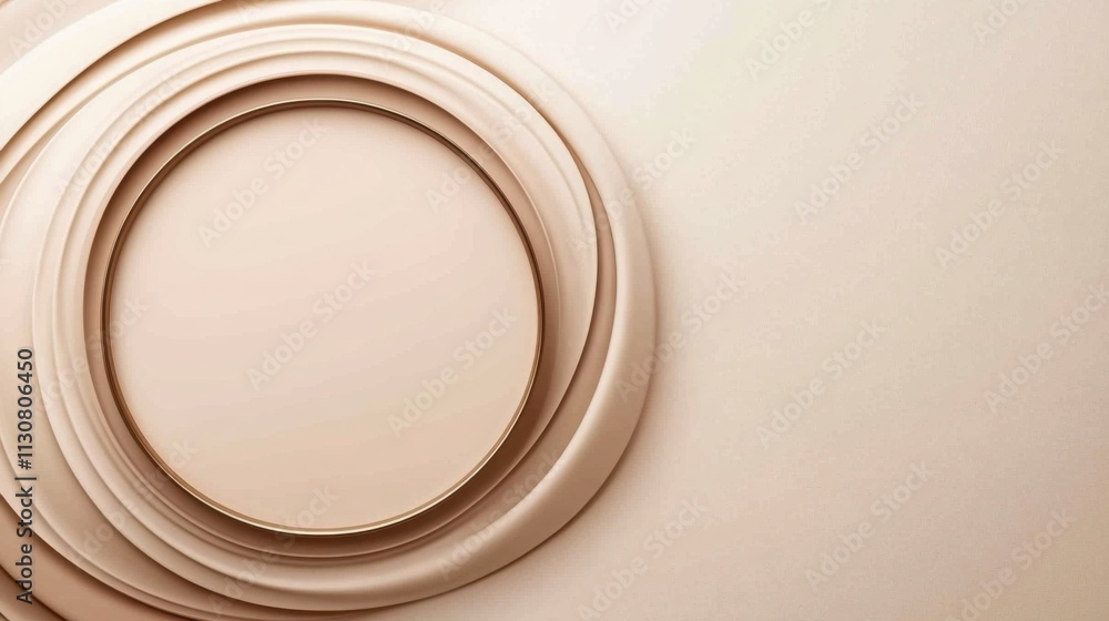Poster modern abstract background featuring beige swirling shapes and a golden circle frame, creating a min