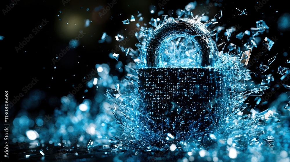 Poster a dynamic image of a blue lock surrounded by splashes of water, symbolizing security and protection.