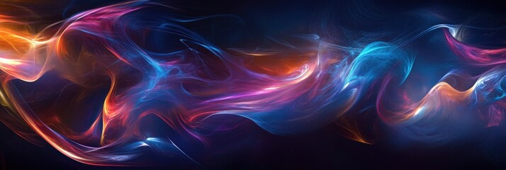 An abstract, colorful background with flowing shapes and colors, a dark background.