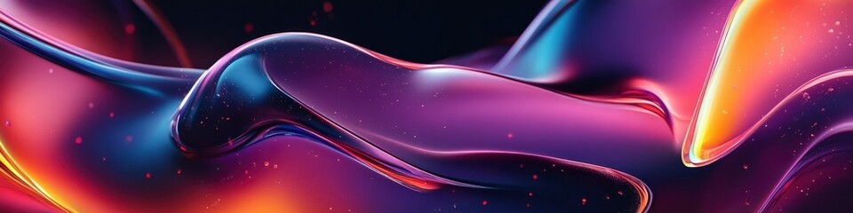 An abstract, colorful background with flowing shapes and colors, a dark background.