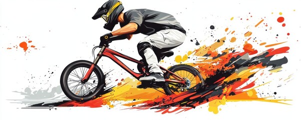 Fototapeta premium Dynamic BMX rider performing stunts with vibrant paint splash effect