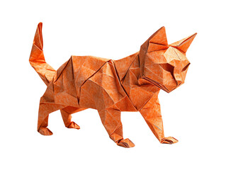 Fototapeta premium Orange Origami Cat Sculpture on Transparent Background for Art Projects