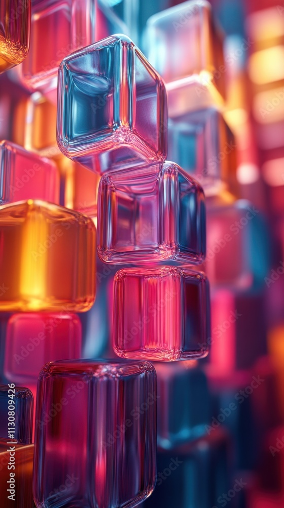 Poster colorful translucent cubes create a vibrant abstract composition.