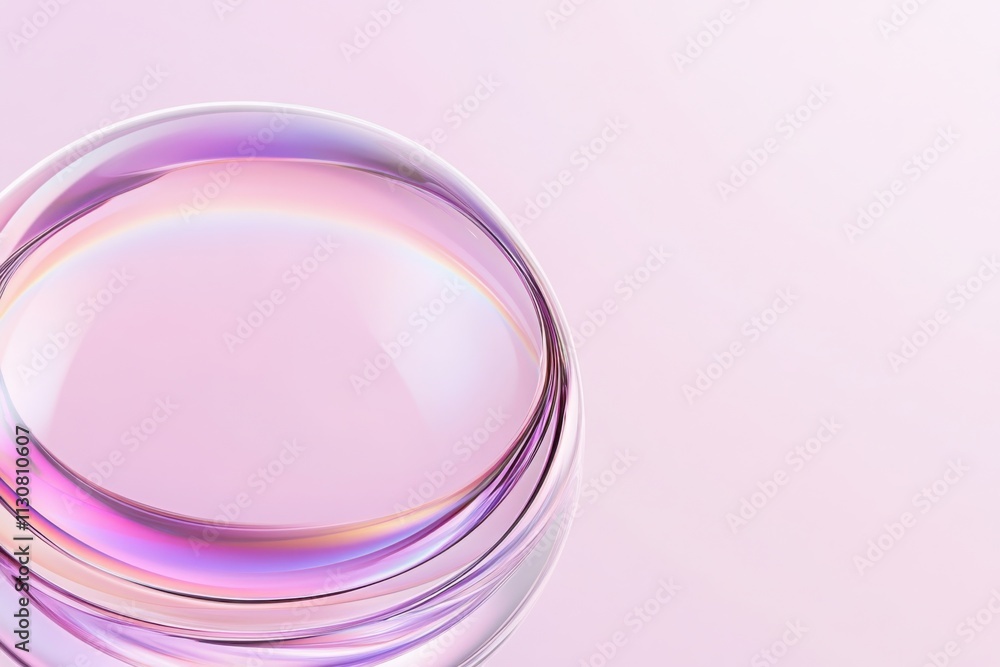 Poster close-up view of a spherical holographic object creating a vibrant and colorful spectrum on a soft p