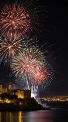 Fototapeta premium fireworks over the river