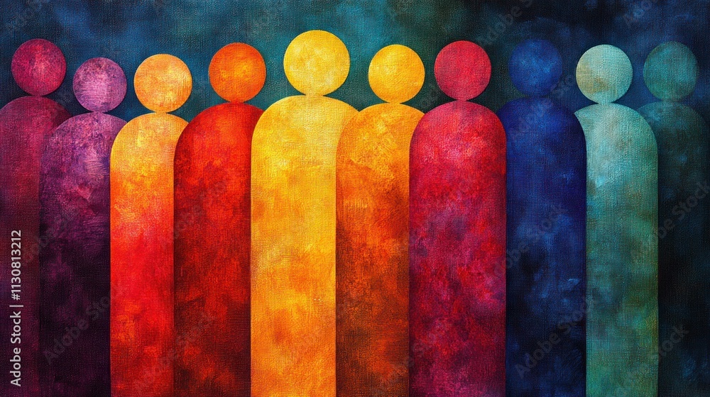 Aufkleber Discover a vibrant rainbow showing diverse communication patterns in a friendly group meeting, symbolizing unity and inclusivity Explore the spectrum of colors representing different perspectives in