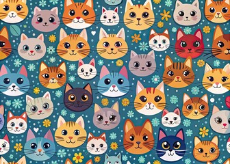 Fototapeta premium Seamless Cat Pattern, Cute Kitten Background, Repeating Pet Design, Animal Print Fabric, Wallpaper Illustration