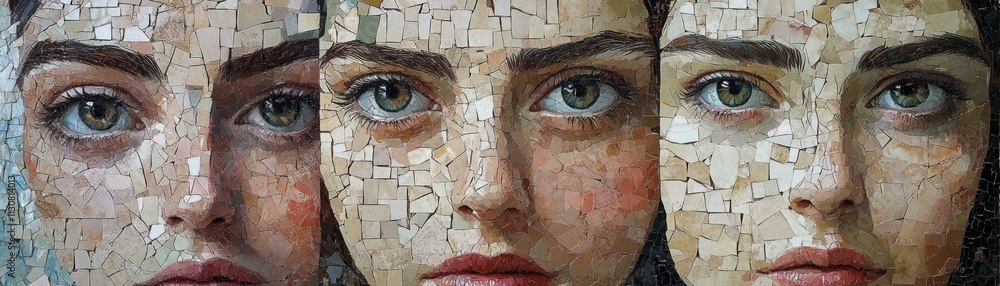 Poster explore a captivating mosaic of shifting expressions, each face reflecting adaptability to dynamic s