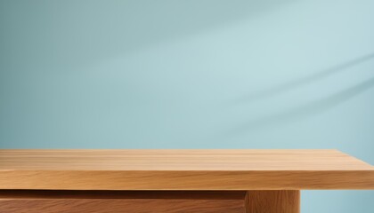 Wooden Platform with Blue Background for Product Display Montage, Product Photography