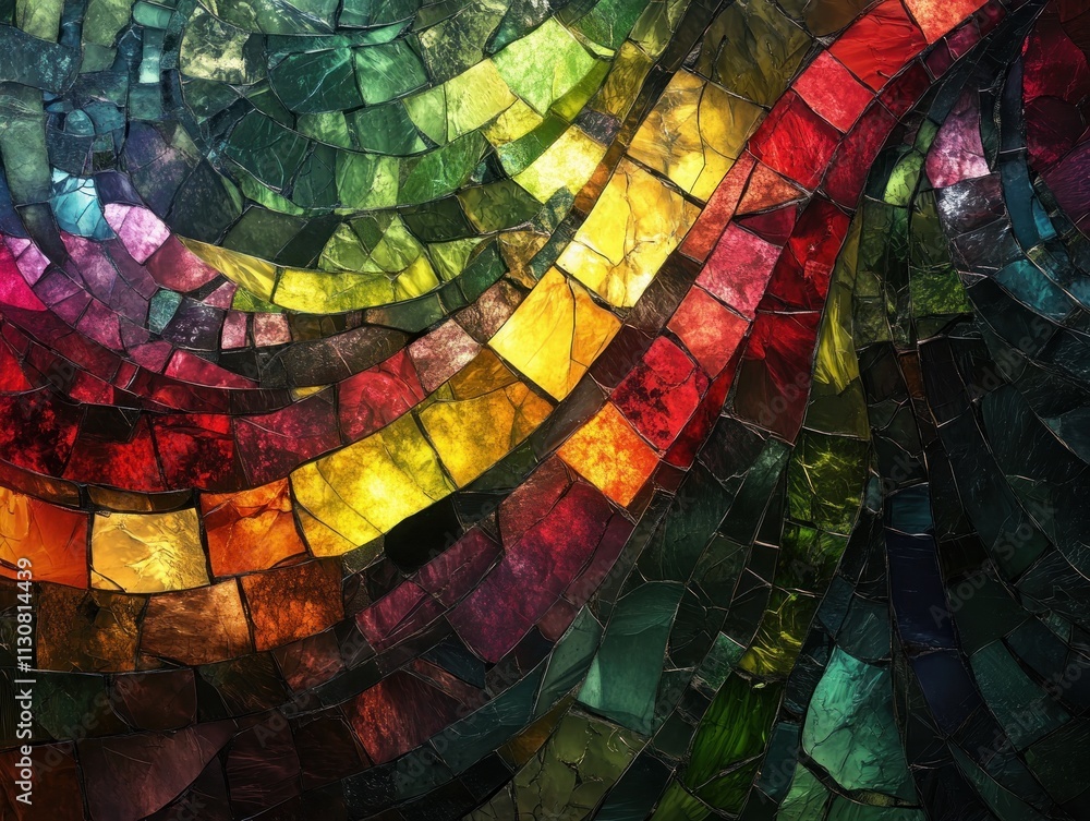 Poster explore an abstract mosaic reshaping into intricate landscapes, representing flexibility and dynamic