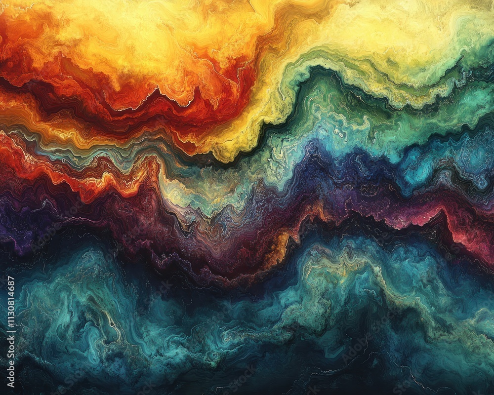 Aufkleber explore layers of shifting colors evolving into vibrant forms, representing evolution and adaptabili