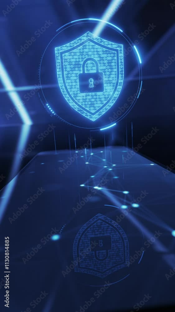Aufkleber cybersecurity shield icon hologram and smartphone. data protection and privacy or antivirus concept.