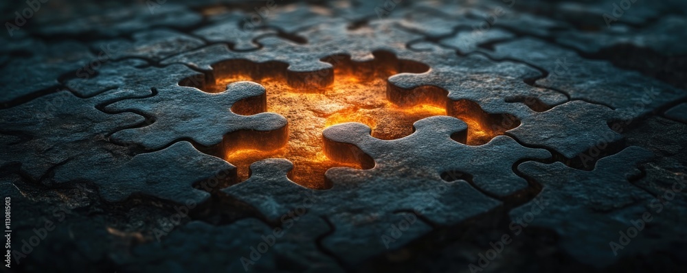 Poster explore the artistic concept of teamwork as glowing shapes assembling into a cohesive structure, a v