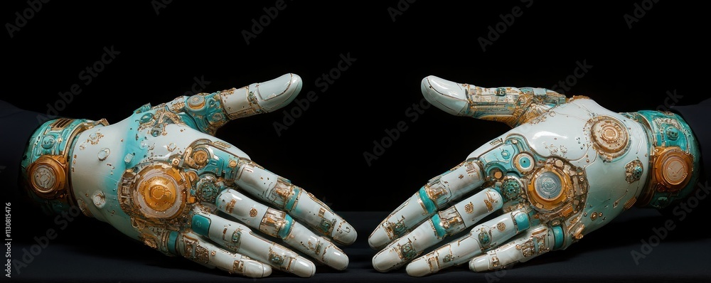 Poster explore the concept of adaptability with this striking image of hands transforming into robotic tool