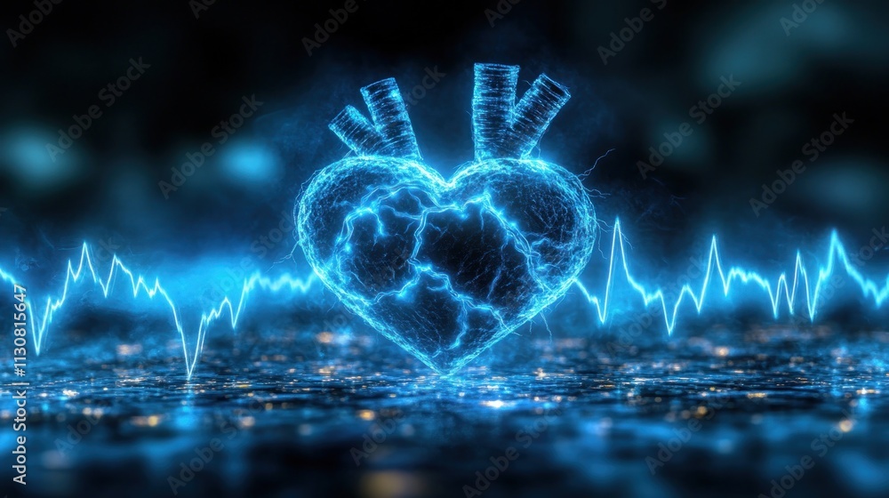 Poster explore the concept of assertiveness as an abstract glowing heartbeat, symbolizing persistence and l