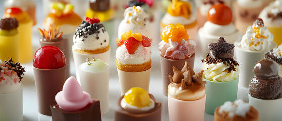Obraz premium Elegant Miniature Desserts in Pastel Colors for High-end Catering Events
