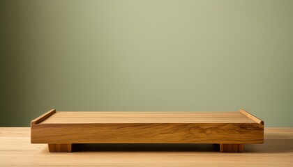 Wooden Platform with Green Background for Product Display Montage, Product Photography