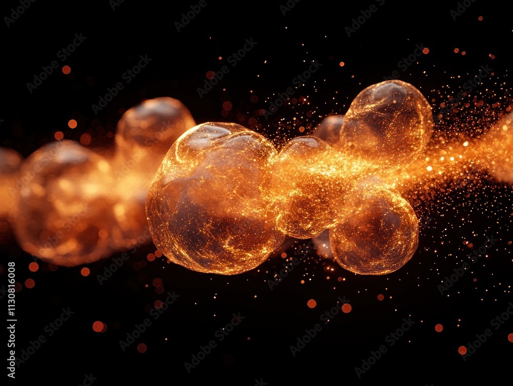Poster explore the mesmerizing dance of glowing particles reshaping into harmonious shapes, showcasing adap
