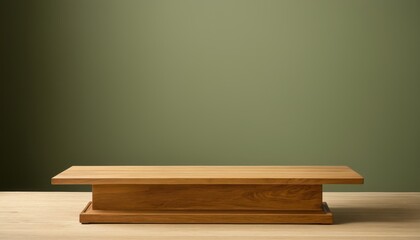Wooden Platform with Green Background for Product Display Montage, Product Photography