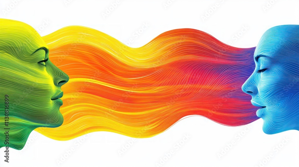 Aufkleber Explore visual metaphors of unity with vibrant abstract lines weaving between people, symbolizing communication and teamwork skills Witness how interconnected individuals generate dynamic
