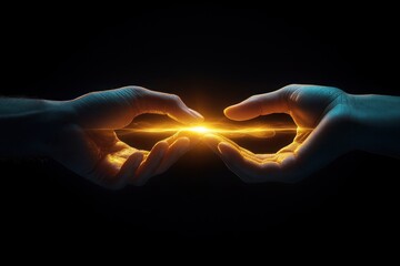 Two hands reaching, connected by a luminous bridge a powerful visual metaphor representing emotional intelligence, relationship building, empathy, connection, understanding, and the power of human