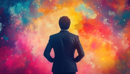 Visualize the essence of a calm negotiator amidst vibrant hues of understanding and adaptability, showcasing effective communication through visual metaphors Witness a poised individual navigating