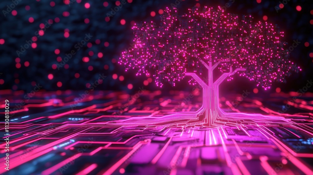 Aufkleber witness the convergence of nature and technology in this image showcasing glowing circuits forming a