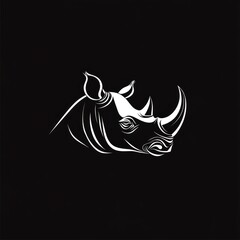 Fototapeta premium Side profile of a rhinoceros head, outlined in white against a black background.