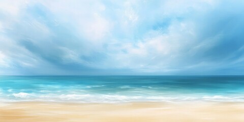 Obraz premium Blurred tropical seascape featuring a serene blend of sky, sea, and sandy beach a captivating tropical seascape that evokes a sense of peace and tranquility in nature s beauty.