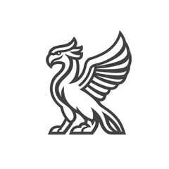 Obraz premium Gryphon illustration, line art, mythical creature, heraldic bird, logo design.