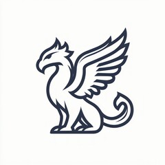 Obraz premium Stylized griffin graphic design, outlined in dark-gray against a white background.