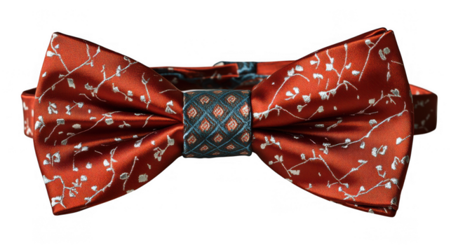 [Unique colorful red bow ties with star and circle patterns] Vibrant Red Bow Tie with Unique Patterns & Celestial Accents for Fashion Photography - Powered by Adobe